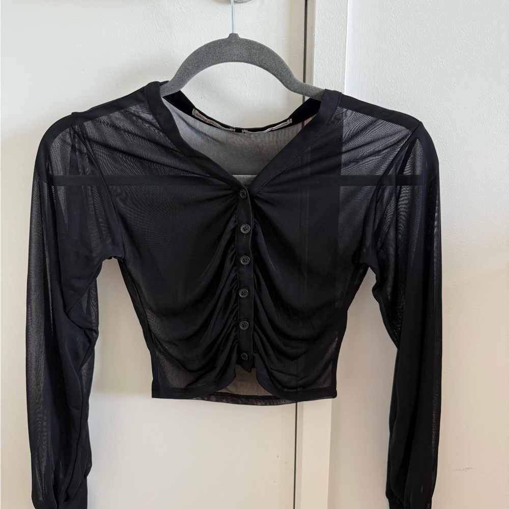 Urban Outfitters Black Sheer Ruched Blouse